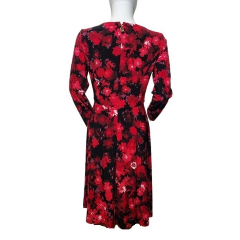Tommy Hilfiger Women Dress Size 4 Red Floral A-Line V-Neck Knee Length - Picture 4 of 14